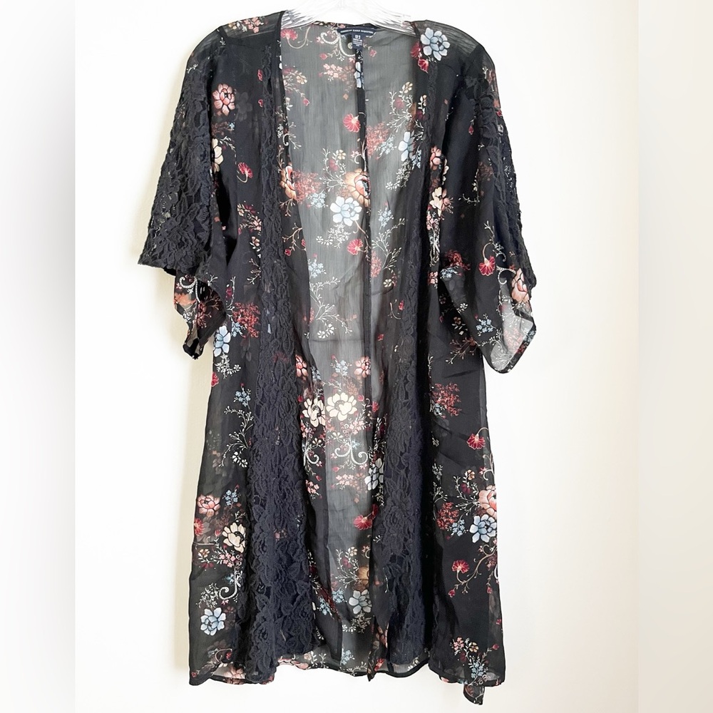 American Eagle Outfitters Black Floral Lace Robe